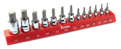 Titan 85530 13-Piece SAE Hex Bit Socket Set, Magnetic Socket Organizer with Laser-Etched Size Markings,Black