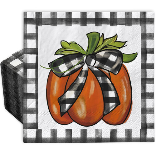AnyDesign 80 Pack Fall Pumpkin Paper Napkin Disposable Buffalo Plaids Pumpkin Luncheon Napkin Autumn Dessert Dinner Hand Napkin for Thanksgiving Buffet Party Supplies, 6.5 x 6.5 Inch, A1573, White