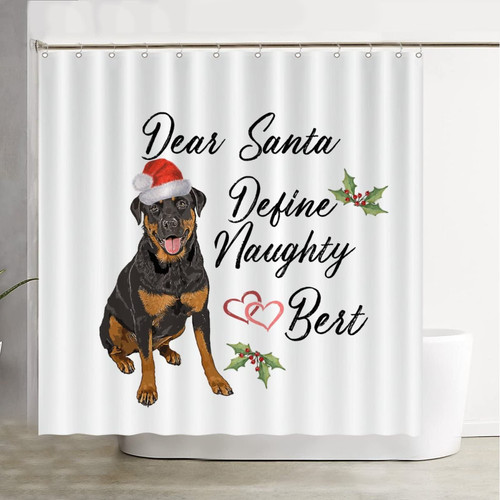 COVOME Dear Santa Define Naughty Curtain Shower, Pet Dog Lover Gift Funny Sayings Words Shower Curtains Home Bathroom Bathtubs Decor 72" Wx72 L Easy Care Fabric 12 Hooks Included