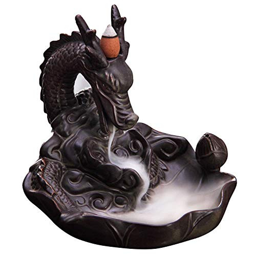 Dragon Backflow Incense Burner, Incense Burner Ceramic Incense Cones Burner Incense Stick Holder, Backflow Incense Holder Dragon Censer with 10 Backflow Incense Cones and Gift-Box Dragon Backflow Incense Burner, Incense Burner Ceramic Incense Cones Burner Incense Stick Holder, Backflow Incense Holder Dragon Censer with 10 Backflow Incense Cones and Gift-Box