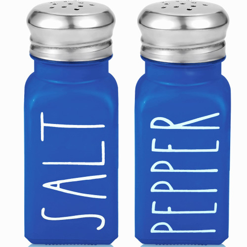 Blue Salt and Pepper Shakers Set by Brighter Barns - Modern Farmhouse Kitchen Decor for Home Restaurant - Blue Kitchen Decor & Kitchen Accessories - Cute Glass Shakers with Stainless Steel Lids (Blue)