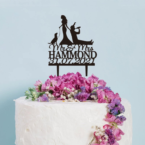 Bride Dragging Groom Cake Topper Personalized Name Date Cake Topper Customized Wedding Date Name Bride & Groom Cake Topper for anniversary Engagement Wedding Party Decorations