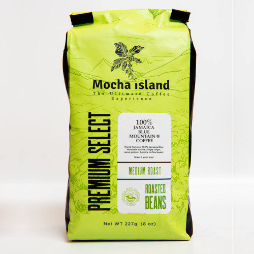 100% Authentic Blue Mountain Coffee from Jamaica - Small Batch Medium Roasted, Whole Beans, JACRA Certified (8oz)