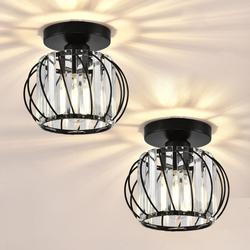ZtuoYong Crystal Ceiling Light, Crystal Semi Flush Mount Ceiling Light Black Crystal Chandelier for Kitchen Hallway Entrance Balcony Dining Rooms Living Rooms Bar Farmhouse