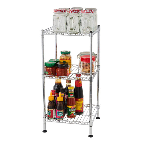3 Tier Storage Rack Standing Shelf Units Steel Wire Shelving Tower Multifunctional Heavy Duty Metal Storage Utility Shelves for Laundry Bathroom Kitchen Pantry Closet