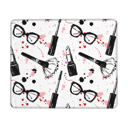 Mouse Pad Makeup Cosmetics Pattern Mouse Pads for Wireless Mouse Personalized Custom Mouse Mat with Stitched Edges Non-Slip Rubber Base Computer Mouse Pad for Office Laptop