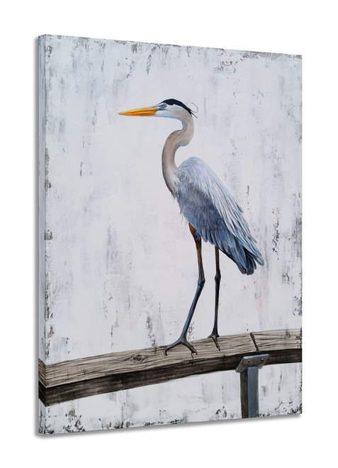 RFDEPOT ARTS Heron Canvas Wall Art with Textured - Rustic Animal Oil Paintings - Abstract Grey and White Pictures - Big Farmhouse Artwork for Living Room Bedroom Bathroom Decor