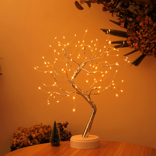 MEETYOU Tabletop Bonsai Tree Lights, DIY LED Artificial Tree Lamp,Battery/USB Operated Night Light for Room Decor, Home Decor,Bedroom, Wedding,Christmas, Holiday Gifts (Warm White, 108 LED Sliver)