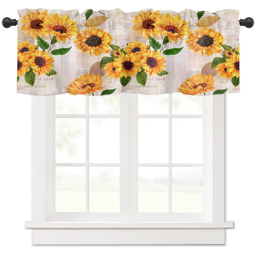 Miaklek Window Valances Sunflower on Old Newspaper 1 Panel, 54 x 18 Inch Window Treatment Decor Curtains Rod Pocket Valances for Kitchen/Living Room