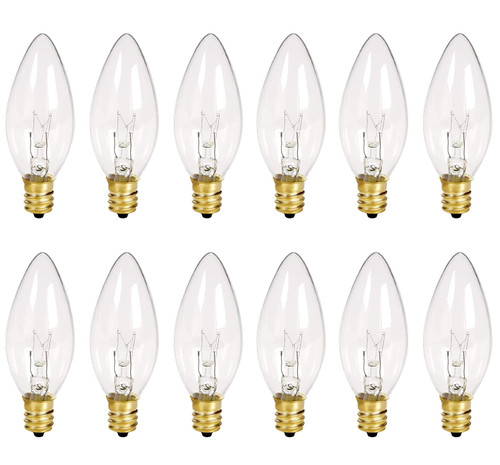 12 Pack Clear Torpedo Tip Replacement Bulbs, Replacement Light Bulbs for Electric Candle Lamps, Window Candles, Chandeliers- Clear Incandescent E12 Candelabra Base Light Bulbs- 120V 7 Watts Bulbs