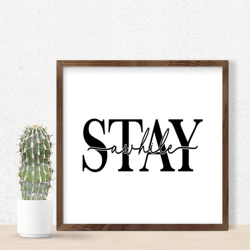 Nintydays Farmhouse Wooden Wall Table Sign Stay Awhile Gallery Wall Decor for House Rustic Decorative Wood Home Sign Room Wall Decor Sign Gift 7x7in