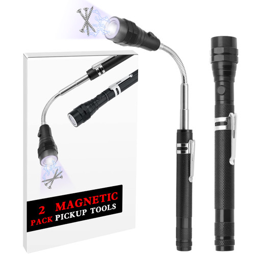 2Pack Magnetic Pickup Tool,Extendable Magnetic Flashlight With Telescoping Magnet Pickup Tool,Magnetic Pickup Tool With 3 Led Lights,Flexible Magnet Up Hard To Reach Items, Cool Gadget Gift For Men