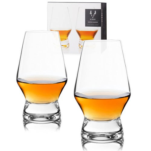 Viski Footed Crystal Scotch Glasses Set of 2 - Premium Liquor Drinking Glass, Classic Whiskey Bourbon Glasses and Scotch Glass Gift Set, 8 oz