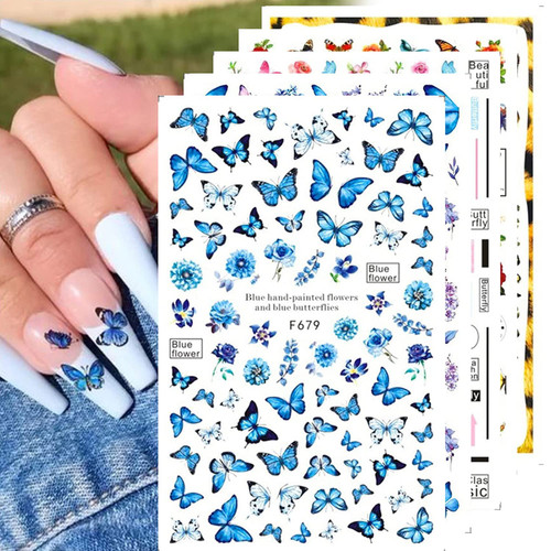 CHENSH 8 Sheets Butterfly Nail Art Stickers Decals, 3D Self-Adhesive Spring Summer Floral Flower Nail Decals Nails Supplies Butterfly Stickers for DIY Colorful Butterflies Nails Manicure Decor
