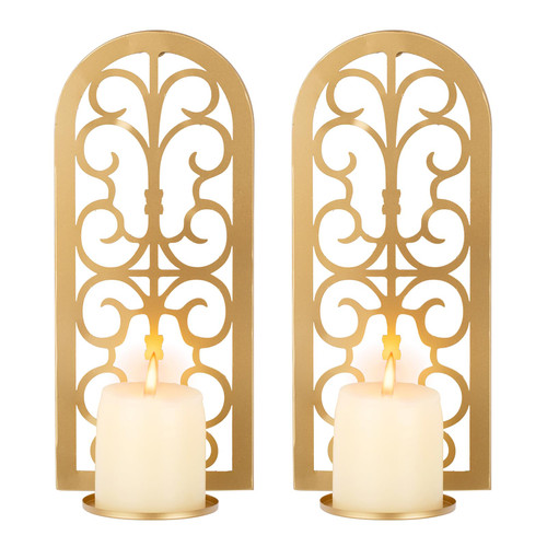 Sziqiqi Wall Candle Holder Gold - Rustic Wall Sconces Set of Two Farmhouse Candle Sconces Wall Decor for Tea Light Pillar Candles Wall Art Decor for Living Room Bedroom Fireplace