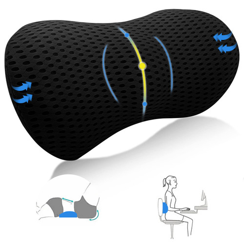 Lumbar Support Pillow, Memory Foam Back Support for Chair and Car Seat, Ergonomic Lumbar Pillow for Lower Back Pain Relief, Bed and Recliner (Black) Lumbar Support Pillow, Memory Foam Back Support for Chair and Car Seat, Ergonomic Lumbar Pillow for Lower Back Pain Relief, Bed and Recliner (Black)