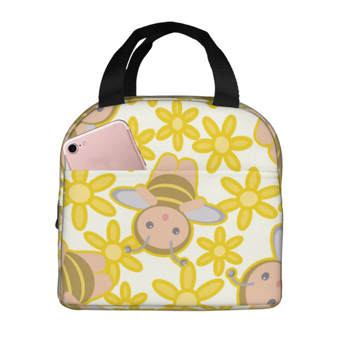Reusable Lunch Tote Bag Sunflower Baby Bee Cute Insulated Lunch Bag Durable Cooler Lunch Box