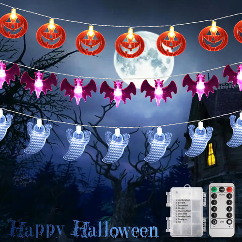 3 Pack Halloween String Lights, 20LED Purple Bats Orange Pumpkins White Ghosts Halloween Decorations Lights with Remote Control Waterproof Battery Operated for Home, Bedroom, Christmas, Spooky Decor 3 Pack Halloween String Lights, 20LED Purple Bats Orange Pumpkins White Ghosts Halloween Decorations Lights with Remote Control Waterproof Battery Operated for Home, Bedroom, Christmas, Spooky Decor