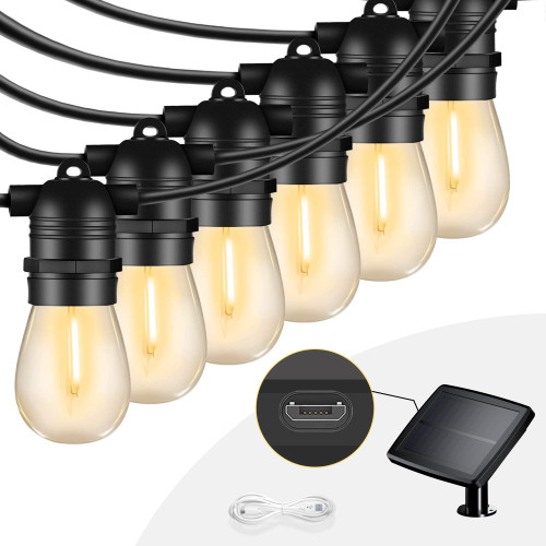 SUNAPEX Solar String Lights Outdoor Waterproof,27FT Solar Patio Lights with USB Charging,Outdoor String Lights Solar Powered for Patio,Camping,Backyard