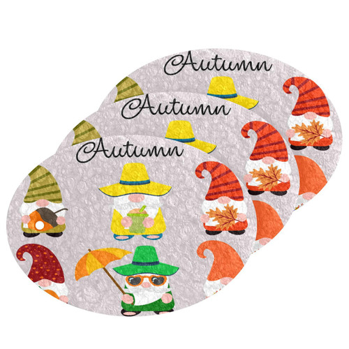 Scrub Sponge Autumn Gnomes Pumpkin Kitchen Washing Dishes Cleaning Sponges Maple Leaves Non Scratch Sponge for Dish Countertops Sinks Floors Showers Tile Sinks, 3 Pack
