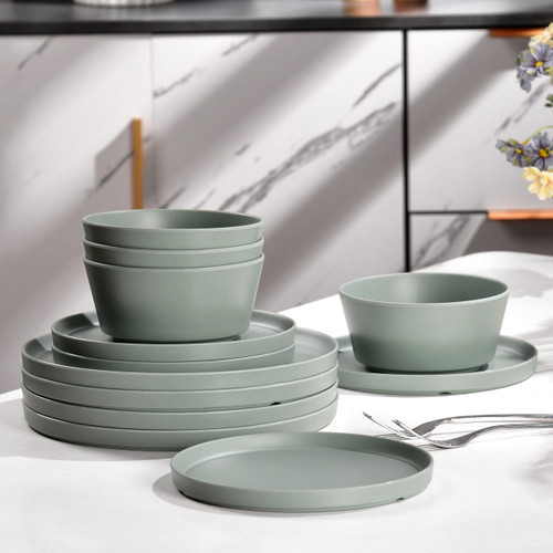 Melamine Dinnerware Sets, Dinnerware Sets For 4, 12pcs Plates And Bowls Sets Unbreakable Dishwasher Safe BPA Free (Sage Green) Melamine Dinnerware Sets, Dinnerware Sets For 4, 12pcs Plates And Bowls Sets Unbreakable Dishwasher Safe BPA Free (Sage Green)