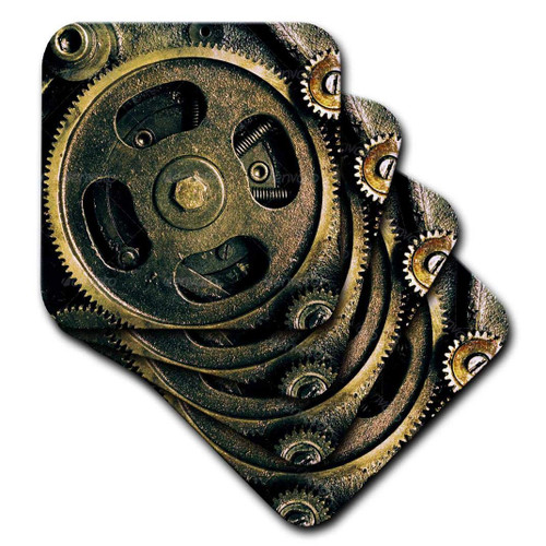 3dRose cst_167128_2 Steam Punk Gears in Bronze Realistic Look Fun Art-Soft Coasters, Set of 8