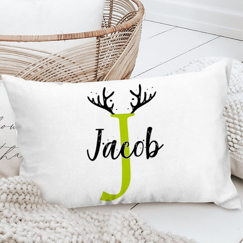 Yinrune Personalized Polyester Throw Pillow Cover Antlers Initial Letter Custom Name Rectangle Throw Pillow Cover Holiday Anniversary Wedding Gift for Sofa Couch Chair Bedroom Decor 20x36in