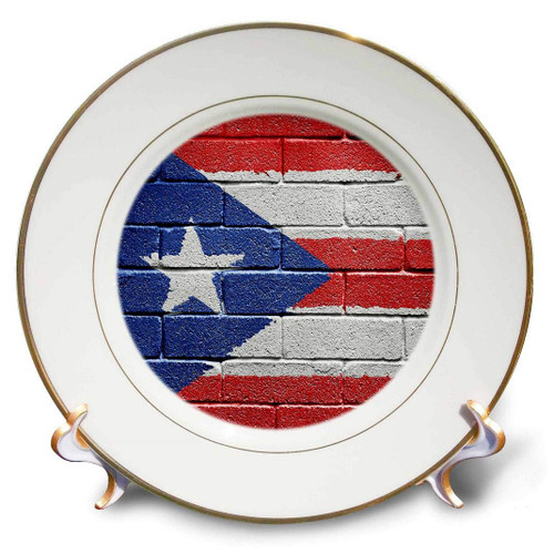 3dRose cp_156970_1 National Flag of Puerto Rico Painted onto a Brick Wall Rican Porcelain Plate, 8-Inch