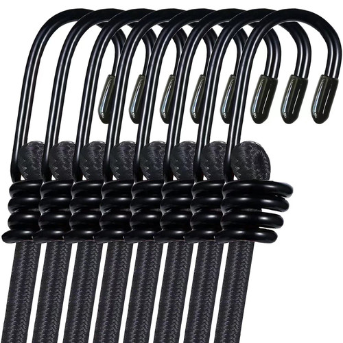 iCOMO 8 Pack Bungee Cord with Hooks, 48" Heavy Duty Bungee Cords with Durable Metal Hooks, Bungee Cords Heavy Duty Outdoor - Black
