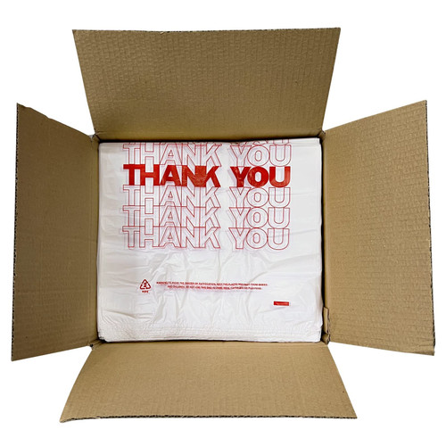 Tashibox Plastic bags with handles?thank you bags?Measures 11.5" X 6.25" X 21", 15mic, 0.6 Mil (400 Count),Reusable and Disposable Grocery Bags