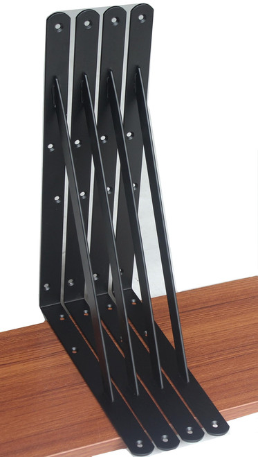 4 Pack L14" x H 10" Black Heavy Duty Shelf Brackets with Screws Metal Shelf Brackets Shelf Support Angle Brackets for Shelves L Brackets Heavy Duty Floating Shelf Brackets