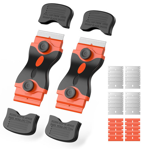 BOSTMUNY Razor Blade Scraper, 2-in-1 Scraper Tool Set with 30Pcs Razor Blades, Multi-Purpose Scraper Cleaning Tool for Removing Window Labels, Paint, Stickers, Decals, Adhesive, Glass Stove Top (2PCS)