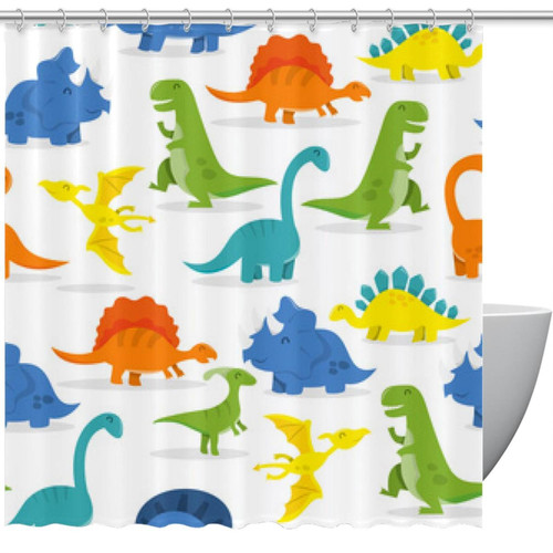 VAPOKF Shower Curtain for Bathroom Decor, Happy Cartoon Dinosaur Waterproof Polyester Fabric Bath Curtain Set with 12 Hooks - 60x72 Inches