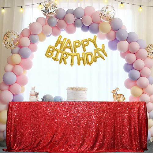 Eternal Beauty Sequin Tablecloth, Rectangular Sequin Table Cloth for Party, Cake Dessert Sparkly Sequin Overlay (Red, 50x80-inch)