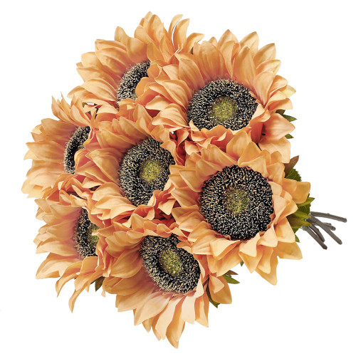 Laelfe 7PCS Vintage Sunflowers Artificial Flowers Silk Flower with Stem Fall Sunflower Decorations for Home Wedding Party Birthday Bulk Dark Center Single Autumn