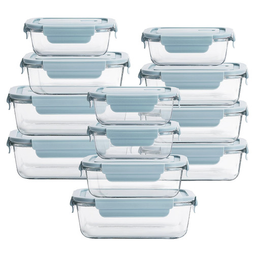 LoveBB 24 Pieces Glass Food Storage Containers with Lids Airtight (14oz, 23oz, 35oz), Leakproof Meal Prep Lunch Containers for Microwave, Freezer and Dishwasher Safe