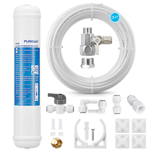 Inline Water Filter Kit for Refrigerator and Ice Maker,1/4" Quick Connect Post Carbon Filter Replacement for Reverse Osmosis Water System with Feed Water Valve,1/4" Water Line and Fittings