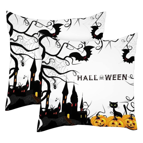 Decorative Square Throw Pillow Covers Set of 2 Halloween Scary House Spider Web Pumpkin Pillow Case for Home Office Car, 18 x 18 inches