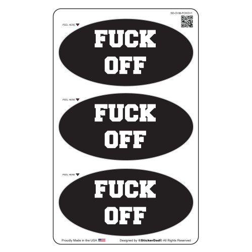 F*ck Off Oval Minis (3 PACK) Vinyl Hard Hat Helmet decal - size: 3" x 1.5" color: BLACK/WHITE - Hard Hat, Helmet, Windows, Walls, Bumpers, Laptop, Lockers, etc.