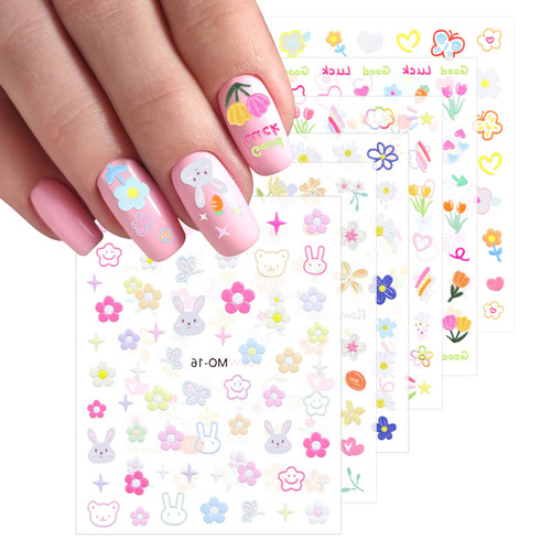 6 Sheet Nail Art Stickers 5D Self-Adhesive Flower Nail Decals Embossed Engraved Nail Art Supplies Exquisite Floral Nail Decal Colorful DIY Design Nails Decorations Accessories for Women and Girls