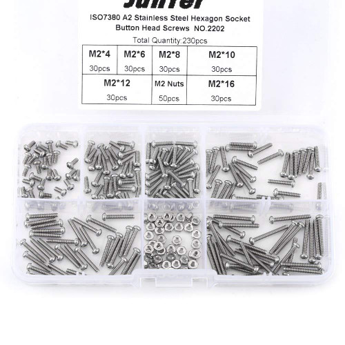 Button Head Screws, 230pcs Socket Screws,M2 Stainless Steel Hex Socket Button Head Screws Bolts and Nuts Assortment Kit,Nut, Screw and Bolt Kits