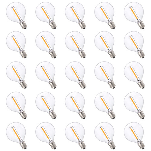 FLSNT LED Replacement Bulbs for Outdoor String Light, G40 Globe LED Candelabra Light Bulbs, 2700K Soft White, 1W(5W Equivalent), 50LM, E12 Base, Non-Dimmable, 25 Pack