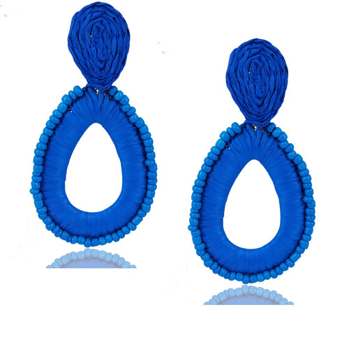 Statement Raffia Teardrop Dangle Earrings Boho Beaded Earrings Handwoven Drop Earrings for Women Girls Jewelry Gifts