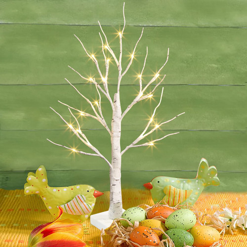 PABIPABI Easter Tree with Lights, Birch Tree with LED Lights, Easter Decorations Battery Operated Tabletop Centerpieces for Home (Easter egg not included)