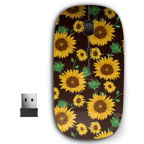 2.4G Ergonomic Portable USB Wireless Mouse for PC, Laptop, Computer, Notebook with Nano Receiver ( Sunflowers On Black )