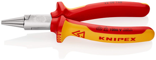 Knipex 22 06 160 Round Nose Pliers 6,3" with soft handle VDE-tested/chrome plated