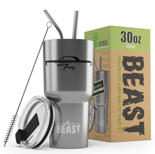 1965 1966 Plymouth Fury Hardtop Beast 30 oz Stainless Steel Insulated Tumbler w/Lid, 2 Straws, Brush and Gift Box stainless