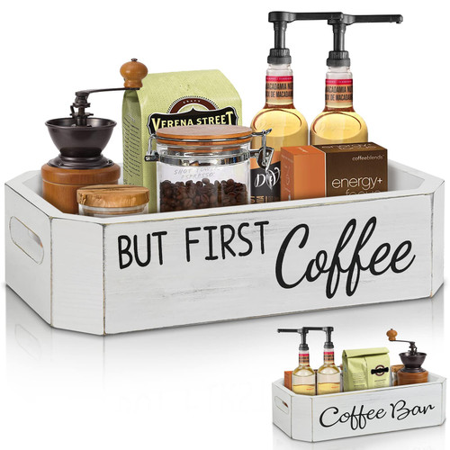 Coffee Station Organizer, Countertop Coffee Bar Accessories and Storage, Coffee Pod Holder Storage Bin Box Organizer, Coffee Station K Cup Holder for Coffee Bar Decor, Farmhouse Coffer Bar Organizer