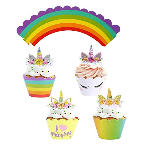 48 Piece Unicorn Cupcake Toppers with Wrapper Set Perfect for Unicorn Theme Party Baby Shower Birthday party