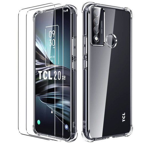 Oududianzi - Case for TCL 20 XE Phone Case, with 2 Pieces Screen Protector, Clear Slim Soft Silicone Protective Case, with Shockproof Airbag Bumper - Transparent